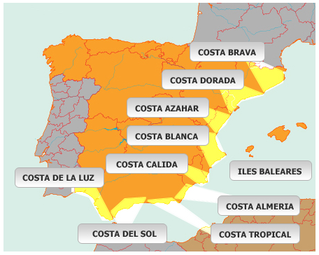 Carte Espagne costa