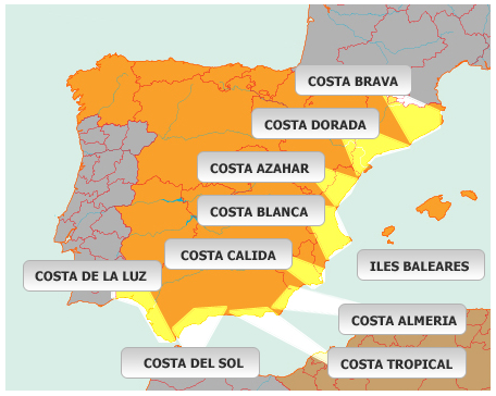 Carte des costas espagnoles